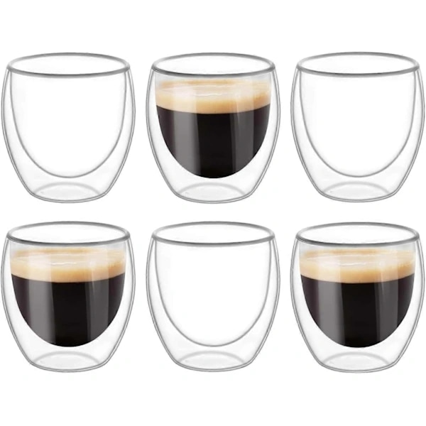 6 kpl Kaksiseinäisiä Kuppi Lasimukeja, Läpinäkyviä Kaksiseinäisiä Kahvikuppeja, Kaksiseinäisiä, Cappuccino, Latte ja Iso