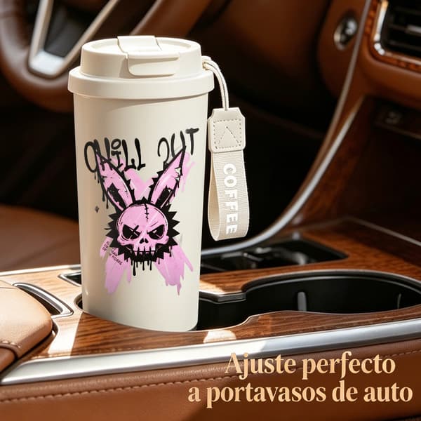 Termosmugg 500 ml rostfritt stål juldesign, isolerad kaffemugg, läckagesäker resemugg med lock Pink