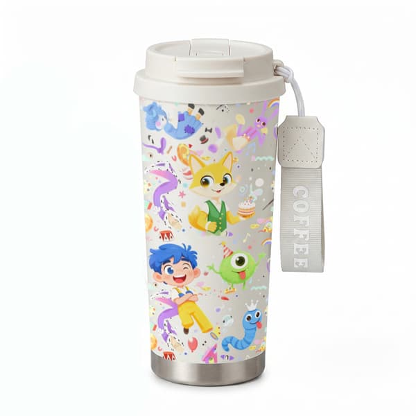Bærbar kaffetermos 500ml i rustfritt stål med festlig design White