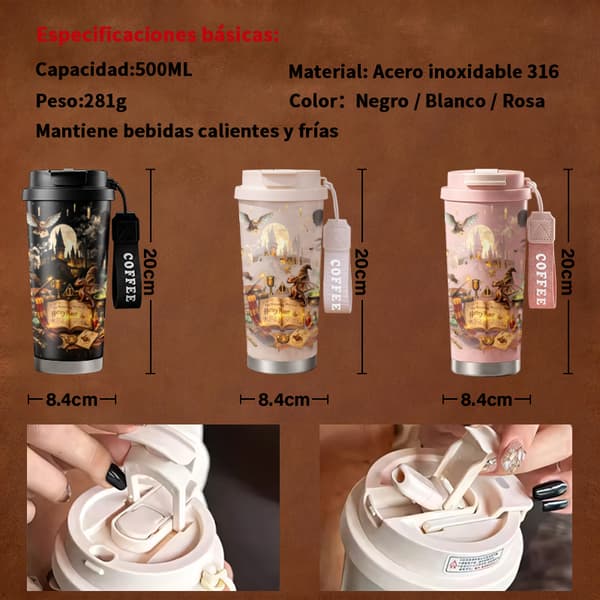 Termosmugg 500ml Rostfritt Stål Söt Design, Isolerad kaffemugg, läckagesäker resemugg med lock Pink