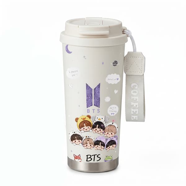 Termokaffekrus 500 ml Lækagesikkert tegneseriedesign White