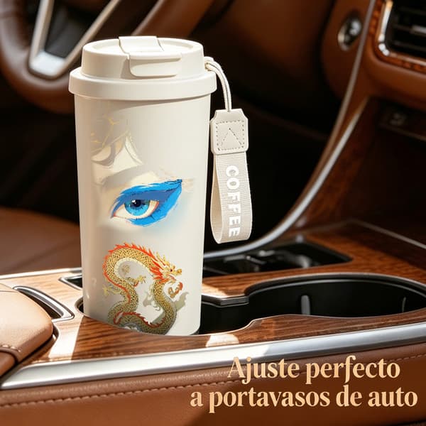 Kaffetermos 500ml Rostfritt Stål Grafisk Design, Isolerad kaffemugg, läckagesäker resemugg med lock White