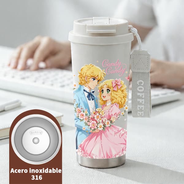 Kaffetermokande 500 ml rustfrit stål festligt design White