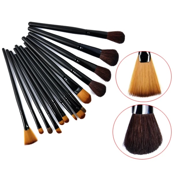 32 stk. professionelle makeupbørster af ægte gedehår i læderetui Sort