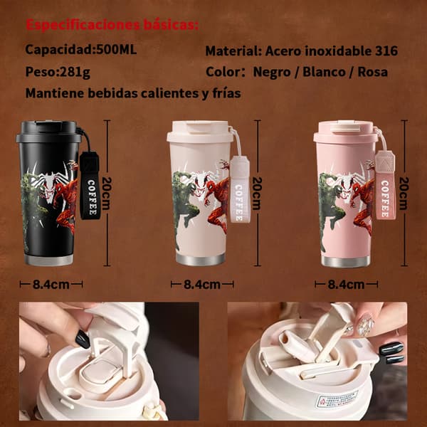 Kaffetermos 500ml Rustfritt Stål Blomsterdesign Black
