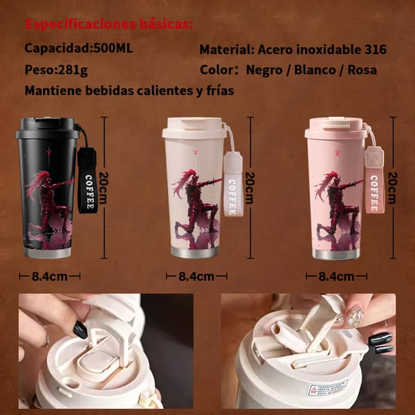Kaffetermos 500ml Rostfritt Stål Minimalistisk Design, Isolerad kaffemugg, läckagesäker resemugg med lock White