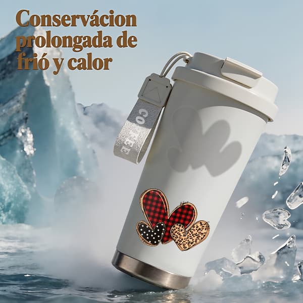 Termisk kaffemugg 500ml Miljövänlig Abstrakt Design, Isolerad kaffemugg, läckagesäker resemugg med lock White