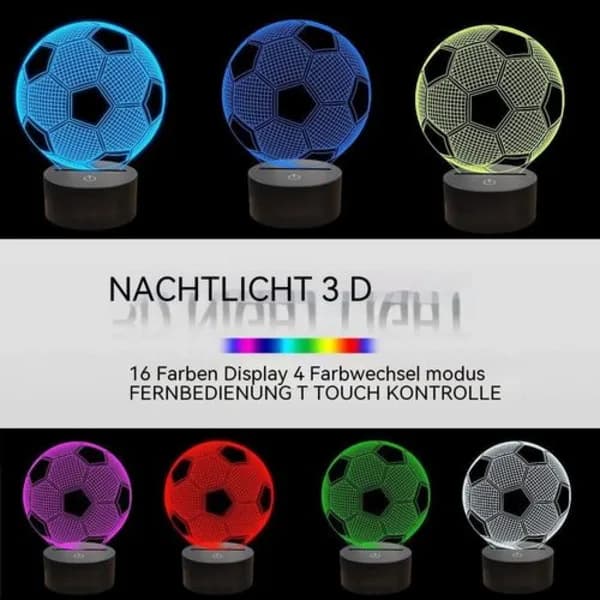 Fodbold 3D Illusion Natlampe, 7 Farver Skiftende Touch Control LED-skrivebord
