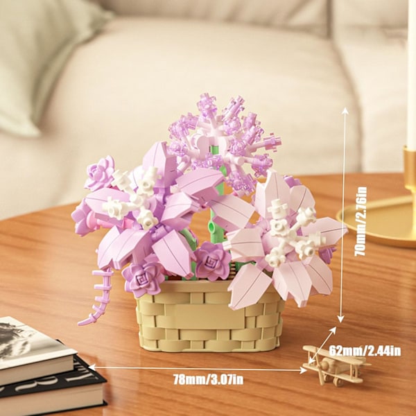 Mini Blomster Byggeklods Sæt, Botanisk Samling Fødselsdagsgave til Piger Drenge Voksne Børn Alder 6+ Purple