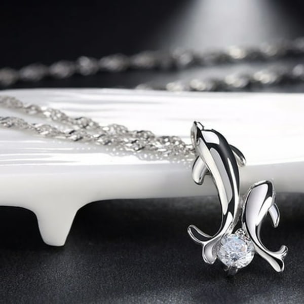 Dolphin Halskje Dolphin Henger Elsker Diamant Dobbel Dolphin