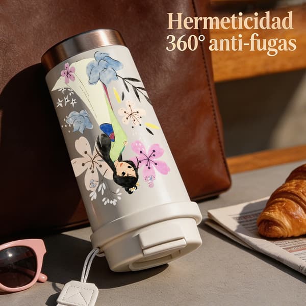 Bärbar kaffetermos 500 ml tecknad design, isolerad kaffemugg, läckagesäker resemugg med lock Black