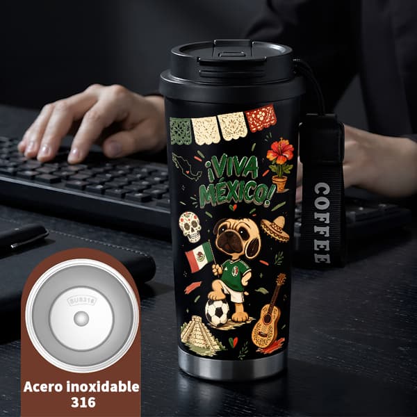 Kaffetermos 500ml Rostfritt Stål Anime Design, Isolerad kaffemugg, läckagesäker resemugg med lock Black