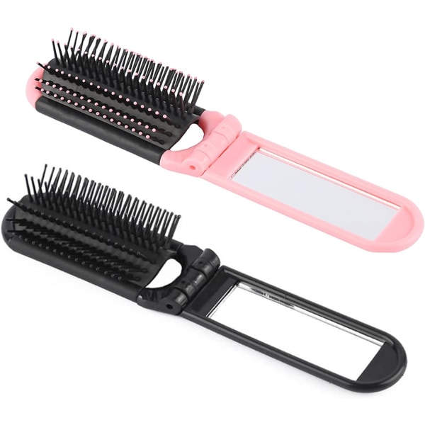 2 stycken (rosa+svart) hårborste, hårborste med spegelresor