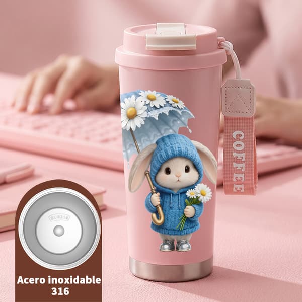 Kaffetermokande 500ml 316 Rustfrit Stål Sødt Design Pink