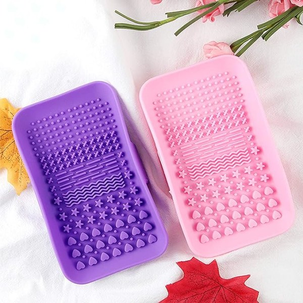 2 pieces pink + purple silicone makeup brush cleaning pad,