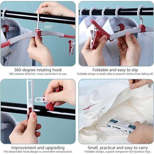 8 rejse bøjler med clips, foldbare bøjler, 360 grader