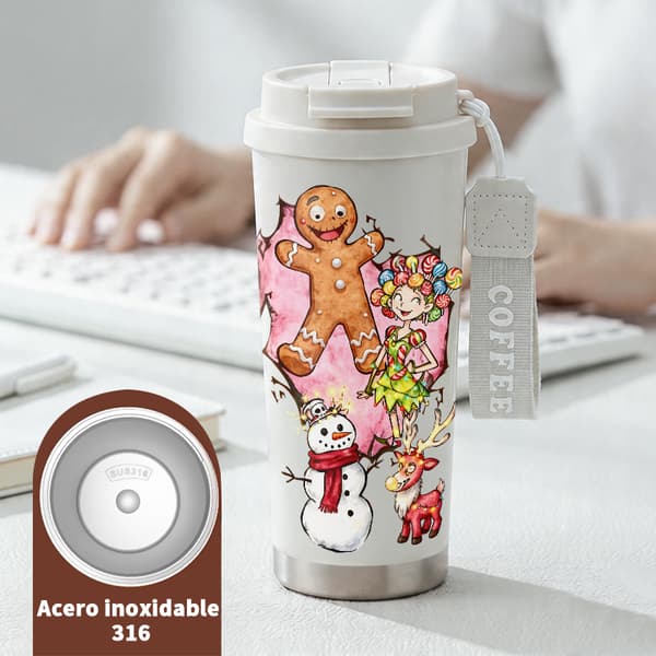 Kaffetermos 500ml Rustfritt Stål Juledesign White