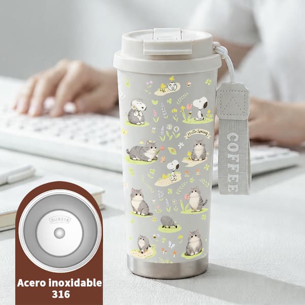 Kaffetermos 500ml Rostfritt Stål Trendig Design, Isolerad kaffemugg, läckagesäker resemugg med lock White