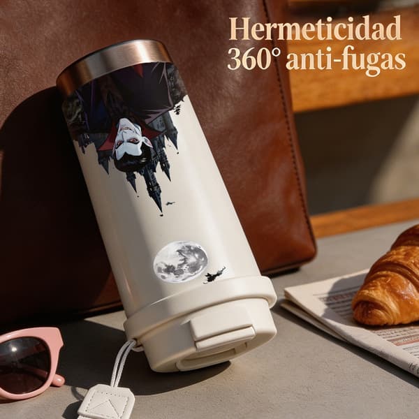 Termoskaffemugg 500ml Dubbelvägg Halloween Design, Isolerad kaffemugg, läckagesäker resemugg med lock White