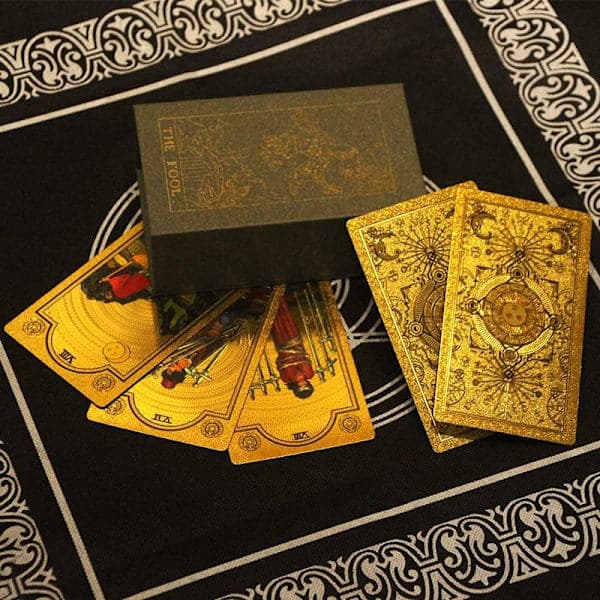 Lyxig guldfolietarotlek | Guld tarotkort med 36-sidig guide, A