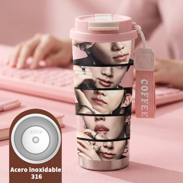 Termokopp 500ml 316 Rustfritt Stål Blomsterdesign Pink