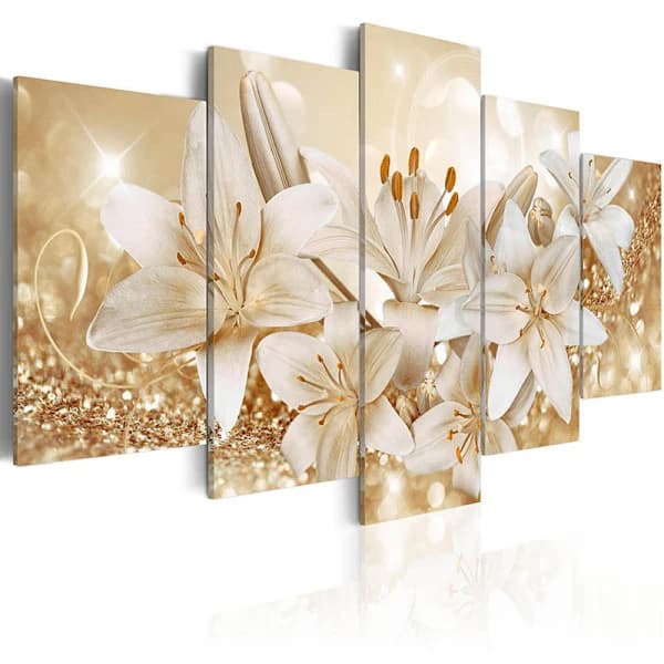 5-delad väggkonst - vackra blommor, non-woven canvas dekoration, A