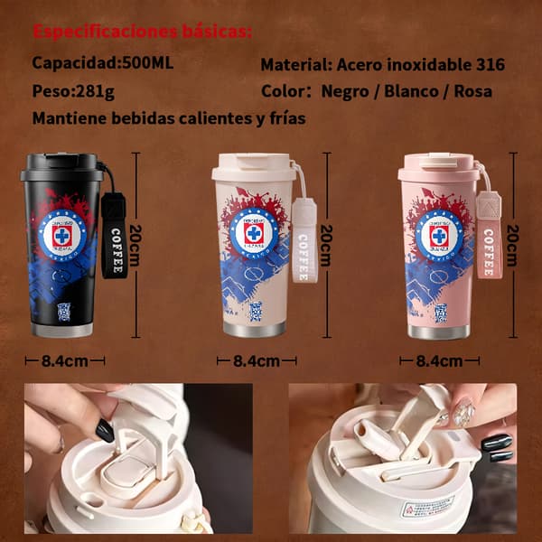 Kaffetermos 500ml Rustfritt Stål Grafisk Design Black