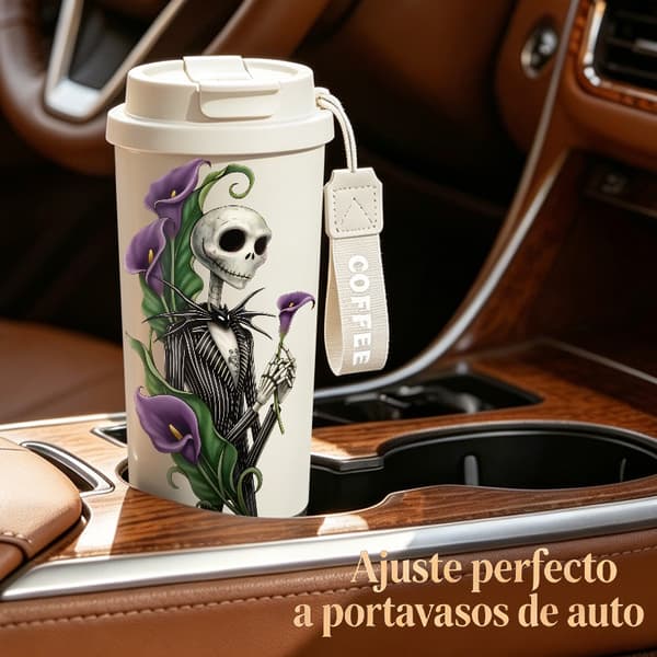 Termosmugg 500ml Rostfritt Stål Halloween Design, Isolerad kaffemugg, läckagesäker resemugg med lock White
