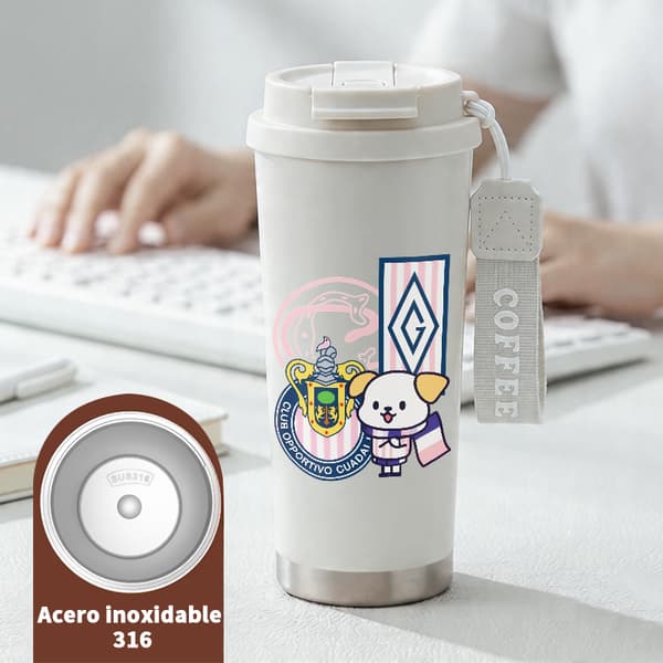 Kaffetermos 500ml Rostfritt Stål Tecknad Design, Isolerad kaffemugg, läckagesäker resemugg med lock White