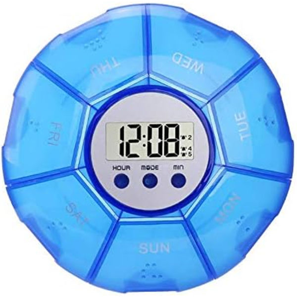 1 st (Blå) Pillerbox Timer, Pillerbox med Alarm 5 Alarmklockor