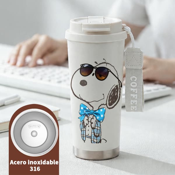 Kaffetermos 500ml Rostfritt Stål Geometrisk Design, Isolerad kaffemugg, läckagesäker resemugg med lock White