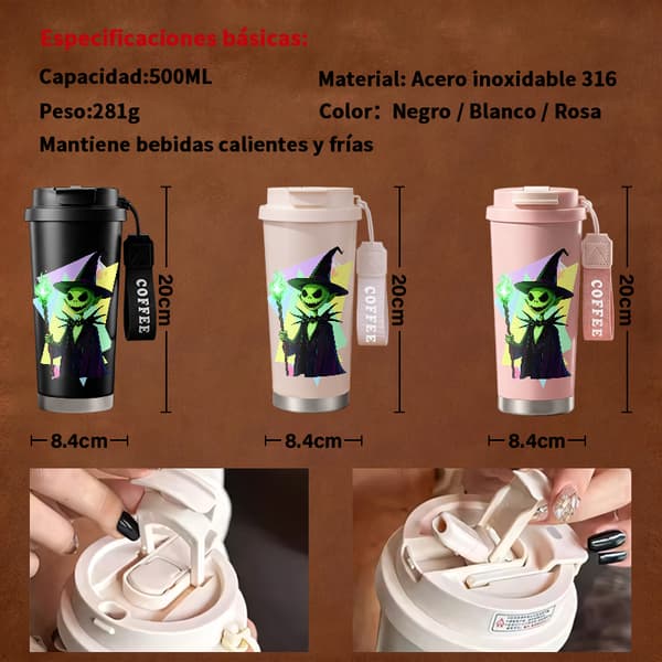 Kaffetermos 500ml Rustfritt Stål Dyreprint Design Pink