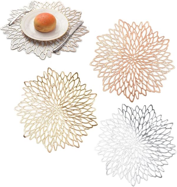 3-delt Plassmatte, Bronse Plassmatte, Roségull Rund Plassmatte
