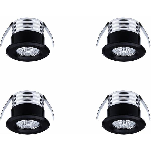 Sæt med 4 mini LED-indbygnings spotlights, 3 W, varmt lys, sort