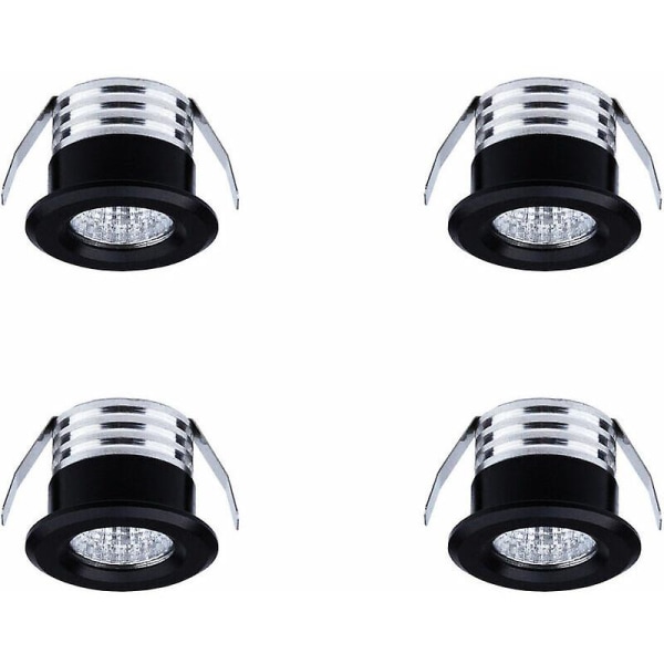 Sett med 4 mini LED-innfelte spotlights, 3 W, varmt lys, svart