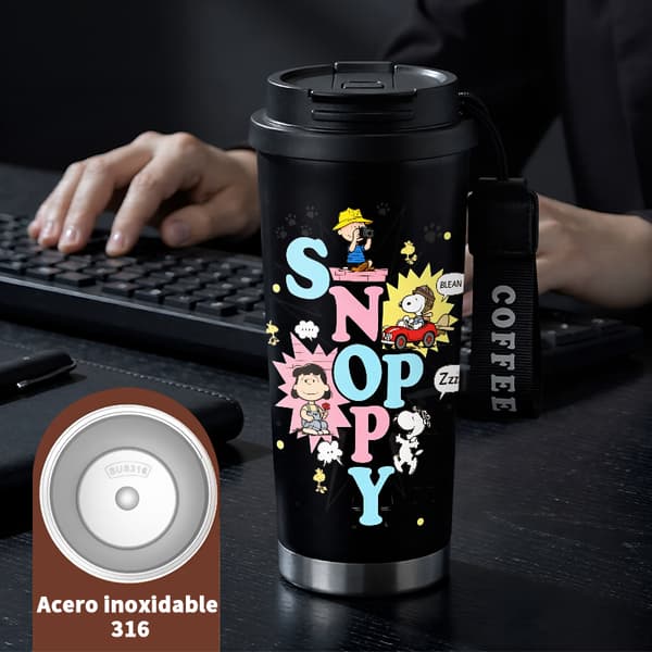 Kaffetermos 500ml Rostfritt Stål Modern Design, Isolerad kaffemugg, läckagesäker resemugg med lock Black
