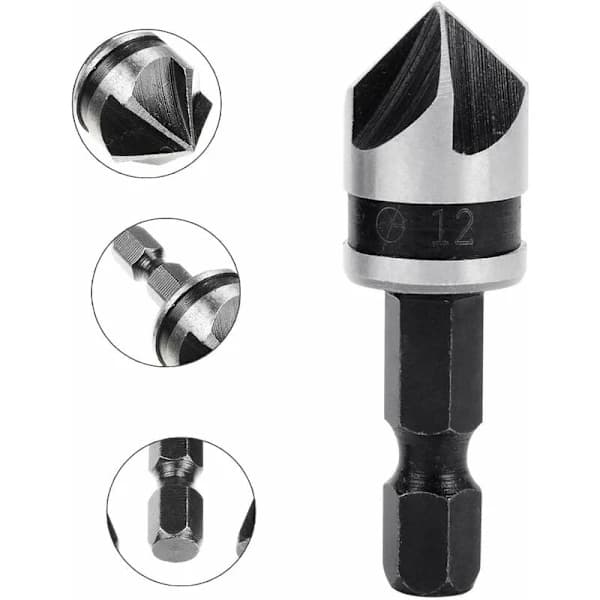 3 stk. 1/4 \" Hex HCS undersænker 5 fløjtebor til undersænkning af undersænkede skruer 12mm/16mm/19mm til træ metal, A
