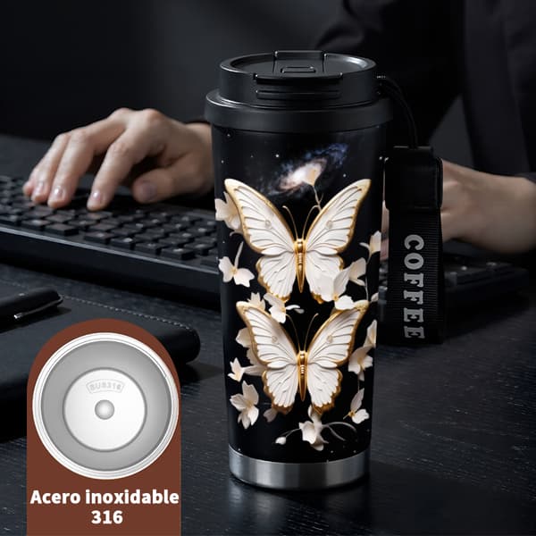 Kaffetermos 500ml 316 Rustfritt Stål Tegneseriedesign Black