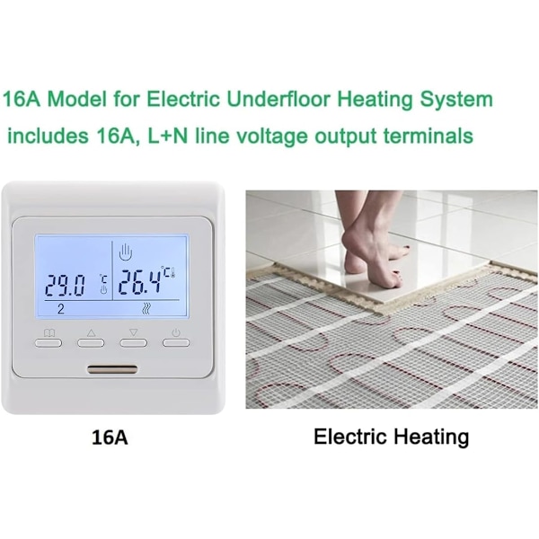1 stk Romtermostat, digital display E80616A egnet for