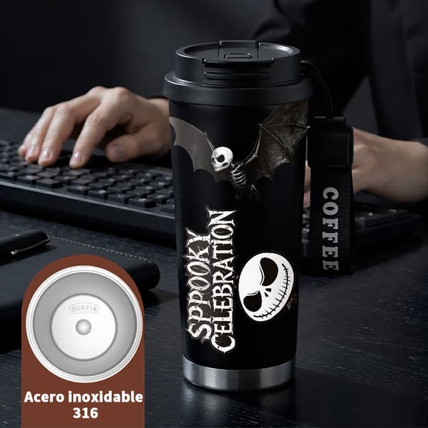 Termokaffekrus 500 ml rustfrit stål festligt design Black