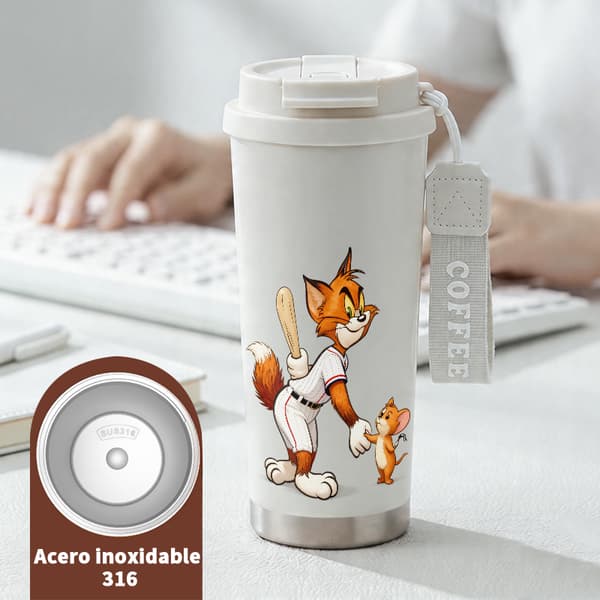 Termoskaffeemugg 500ml Rostfritt stål Minimalistisk design, Isolerad kaffemugg, läckagesäker resemugg med lock White