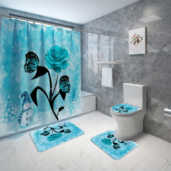 Christmas Flower Toilet Carpet Set of Four Combination Floor