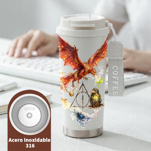 Termisk kaffekopp 500ml rustfritt stål med dyreprintdesign White