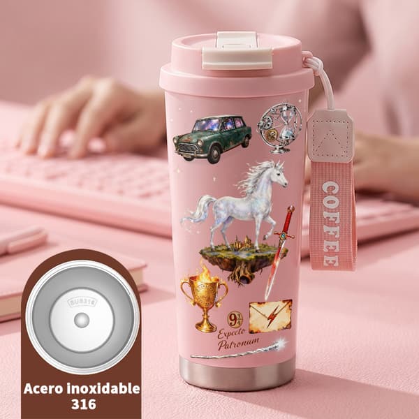 Bærbar Kaffe Termokande 500ml Rustfrit Stål Abstrakt Design Pink