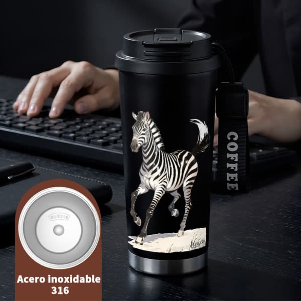 Kaffetermos 500ml Rustfritt Stål Blomsterdesign Black
