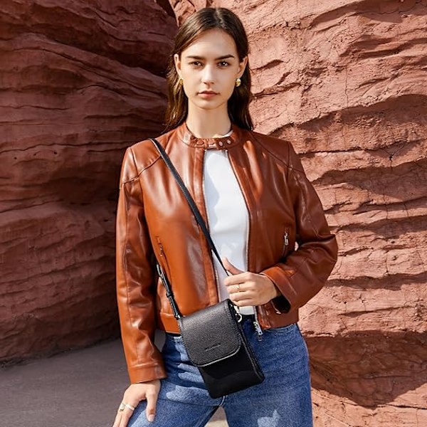 Vegan Läder Liten Crossbody Väska för Kvinnor Designer Mobilväska Plånböcker Justerbar Rem black