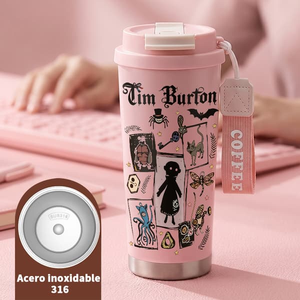 Bærbar kaffetermos 500 ml rustfritt stål kunstnerisk design Pink