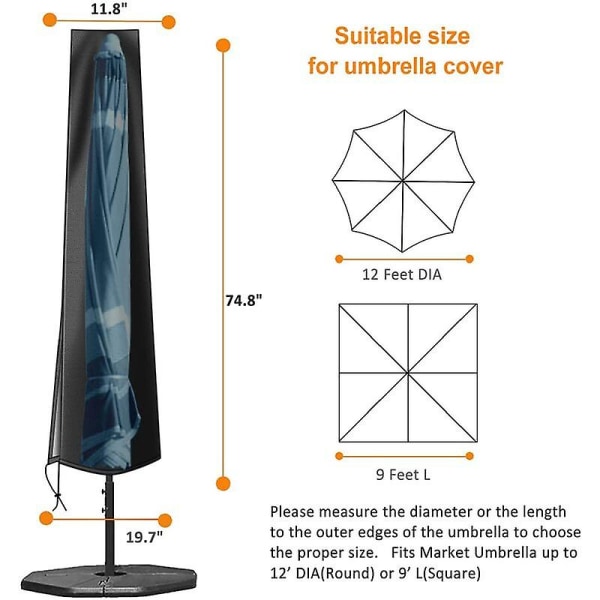 Paraplybetræk, Dobbelt Lag Vandtæt Anti-UV Heavy Duty 420D Oxford Klud Paraplybetræk Parasolbetræk med Lynlås Lukning (190X30X50cm)