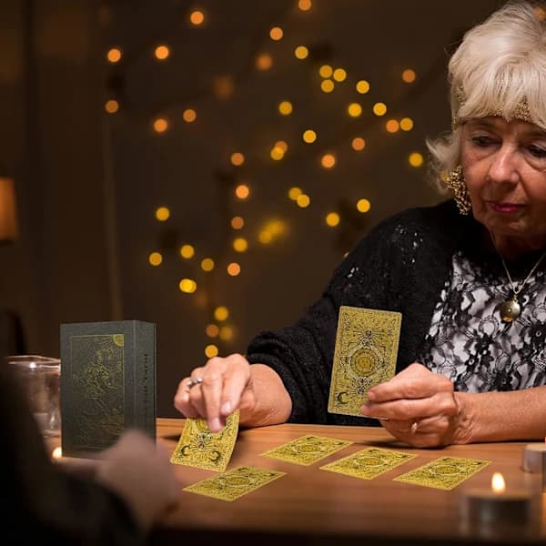 Lyxig guldfolietarotlek | Guld tarotkort med 36-sidig guide, A