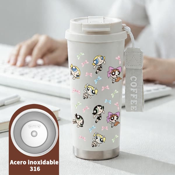 Kaffetermos 500ml 316 Rostfritt Stål Festlig Design, Isolerad kaffemugg, läckagesäker resemugg med lock White